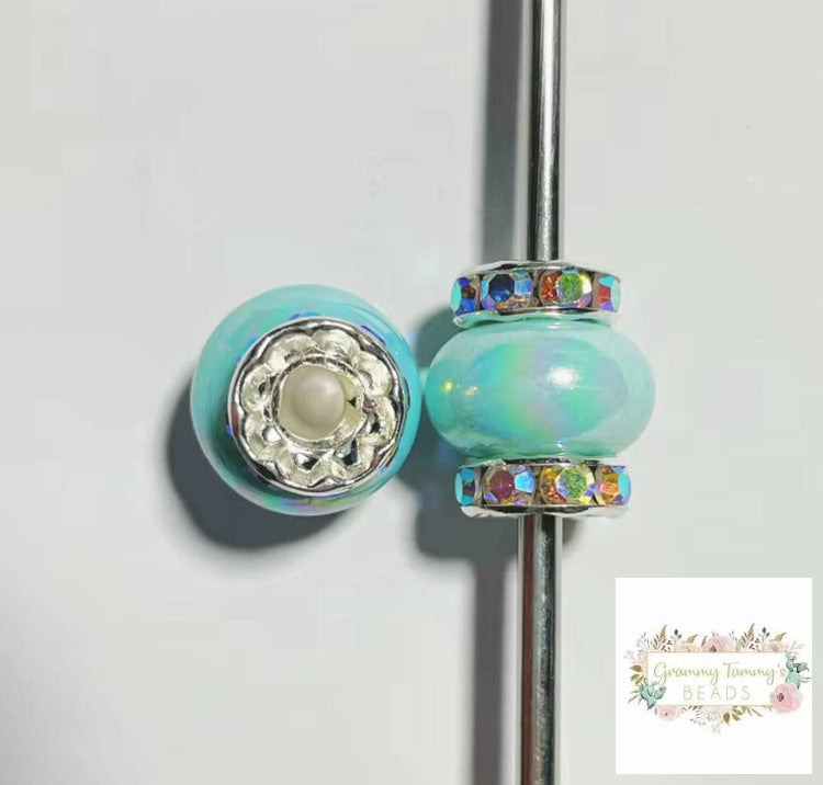 Tiffany Blue Rhinestone Pearl Spacer Beads Rhinestone Pearl Spacers