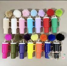 Load image into Gallery viewer, Tumbler Keychains with Fur Ball Pendant- Mini 3-inch tall Mini Tumbler Keychains
