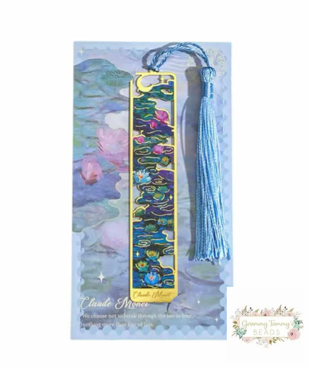 Vintage Floral Metal Bookmark: Hollow Bronzed Design With Tassel - Claude Blue Artistic Bookmarks