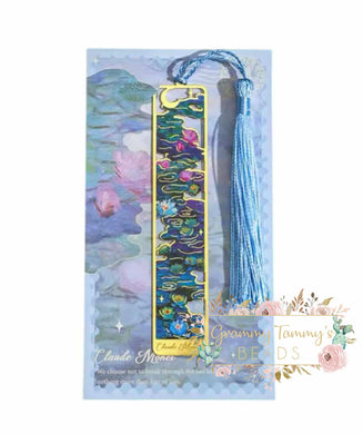 Vintage Floral Metal Bookmark: Hollow Bronzed Design With Tassel - Claude Blue Artistic Bookmarks