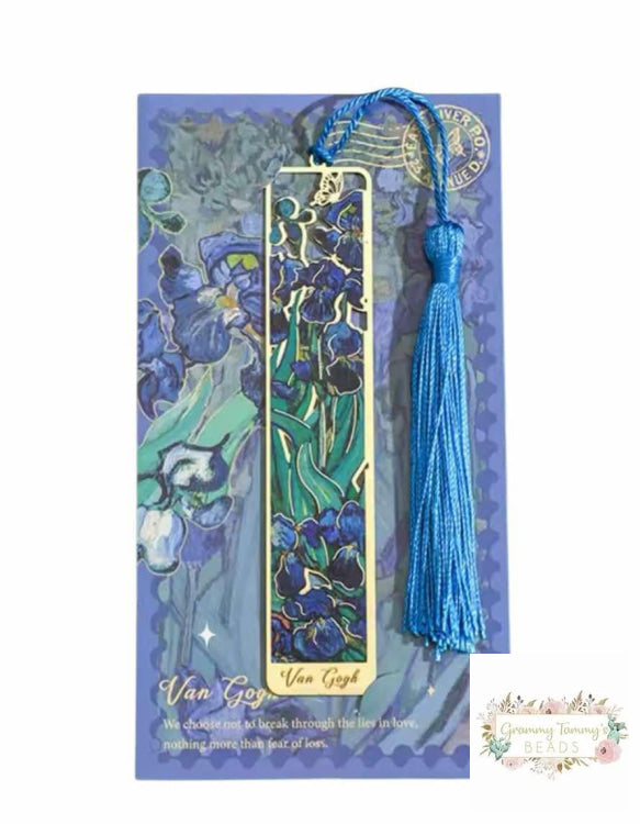 Vintage Floral Metal Bookmark: Hollow Bronzed Design With Tassel - Dark Blue Artistic Bookmarks