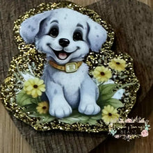 Load image into Gallery viewer, White Puppy - Gold Glitter Flatback Glitter Flatback
