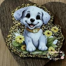 Load image into Gallery viewer, White Puppy - Gold Glitter Flatback Glitter Flatback
