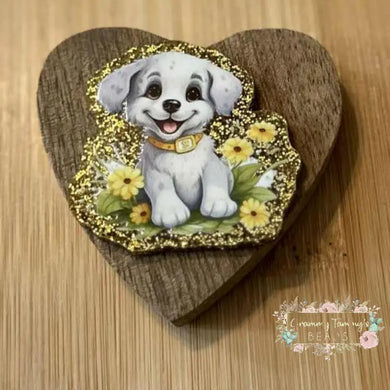 White Puppy - Gold Glitter Flatback Glitter Flatback