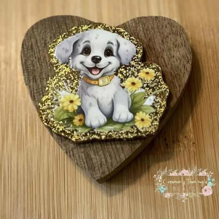 White Puppy - Gold Glitter Flatback Glitter Flatback