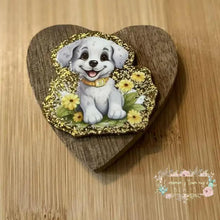 Load image into Gallery viewer, White Puppy - Gold Glitter Flatback Glitter Flatback
