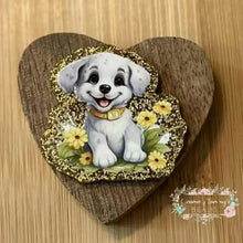 Load image into Gallery viewer, White Puppy - Gold Glitter Flatback Glitter Flatback
