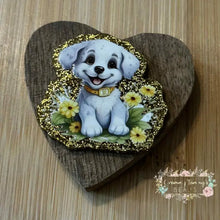 Load image into Gallery viewer, White Puppy - Gold Glitter Flatback Glitter Flatback
