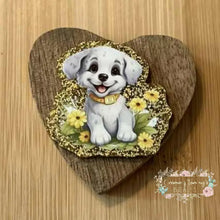 Load image into Gallery viewer, White Puppy - Gold Glitter Flatback Glitter Flatback
