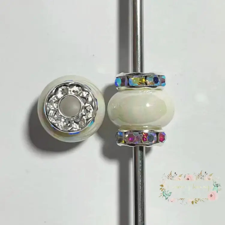 White Rhinestone Pearl Spacer Beads Rhinestone Pearl Spacers