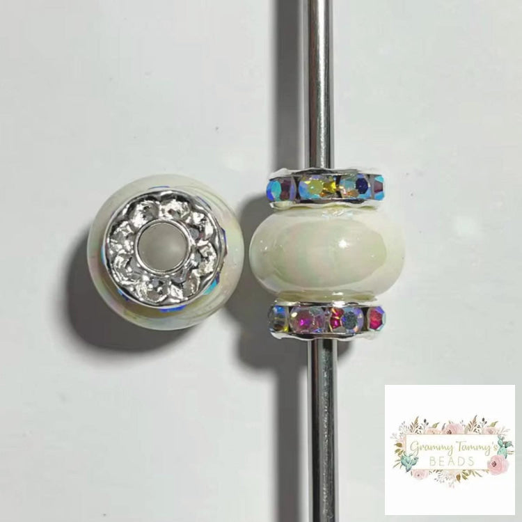 White Rhinestone Pearl Spacer Beads Rhinestone Pearl Spacers