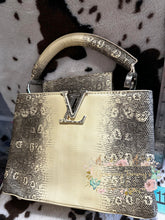 Load image into Gallery viewer, Yellow &amp; Grey Leather Snake Skin Look Handbag With Dust Cover Purse
