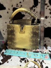 Load image into Gallery viewer, Yellow &amp; Grey Leather Snake Skin Look Handbag With Dust Cover Purse
