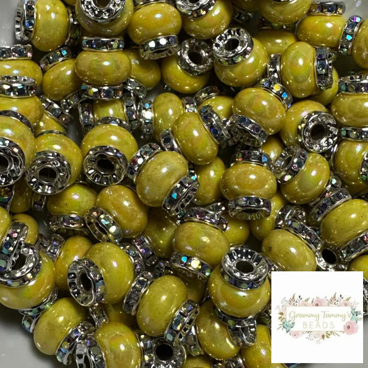 Yellow Rhinestone Pearl Spacer Beads Spacers