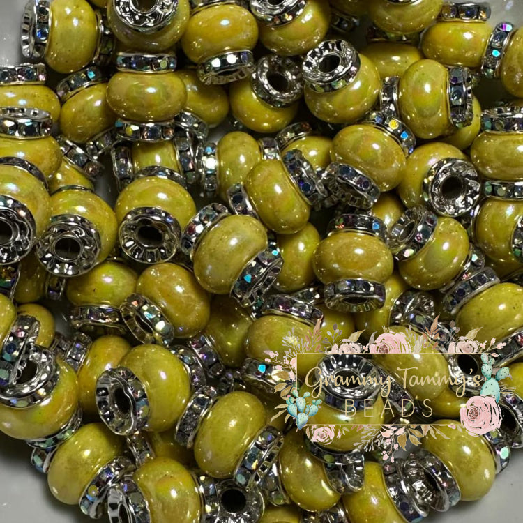 Yellow Rhinestone Pearl Spacer Beads Spacers